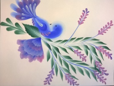 Peinture intitulée "Oiseau exotique bleu" par Rebecca Smith, Œuvre d'art originale, Acrylique