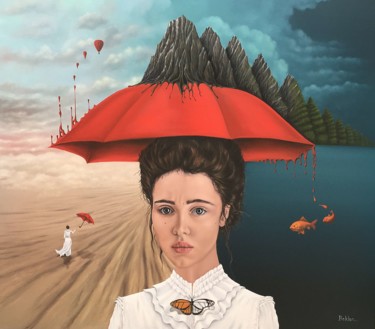 Pintura intitulada "Under my umbrella" por Beklan Kızılçay, Obras de arte originais, Óleo