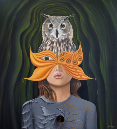 Painting titled "Perspective owl" by Beklan Kızılçay, Original Artwork, Oil