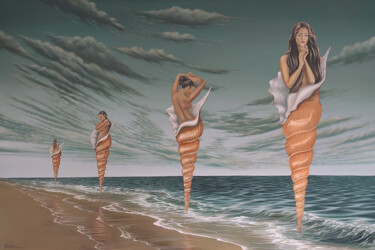 Malerei mit dem Titel "women in the shell" von Beklan Kızılçay, Original-Kunstwerk, Öl Auf Keilrahmen aus Holz montiert