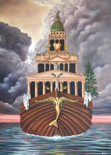 Pittura intitolato "ship of angels" da Beklan Kızılçay, Opera d'arte originale, Olio