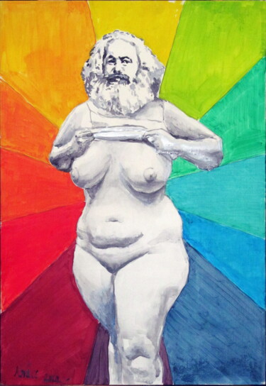 Malerei mit dem Titel "LGBT Marx" von Bela Kovacs, Original-Kunstwerk, Acryl