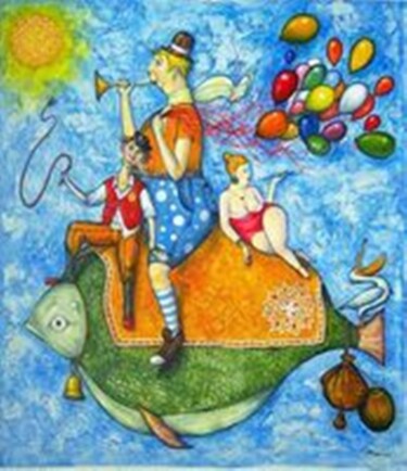 Malerei mit dem Titel "Путешественники / T…" von Bela Lebedeva, Original-Kunstwerk, Acryl