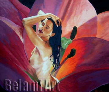 Painting titled "Girl in the Lily" by Luc Moreau, Original Artwork, Oil