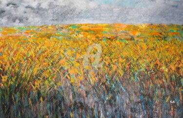 Painting titled "Grass under rain" by Svetlana Belenkin, Original Artwork, Acrylic Mounted on Wood Stretcher frame
