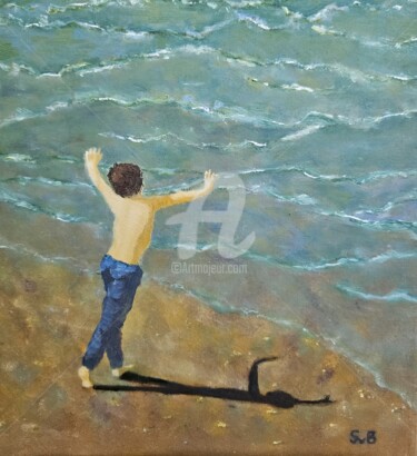 Painting titled "Dancing with the wa…" by Svetlana Belenkin, Original Artwork, Oil Mounted on Wood Stretcher frame