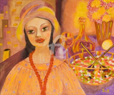 Painting titled "Evening waiting" by Svetlana Belenkin, Original Artwork, Oil Mounted on Wood Stretcher frame