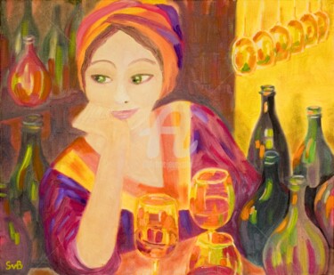 Painting titled "Bar owner" by Svetlana Belenkin, Original Artwork, Oil Mounted on Wood Stretcher frame