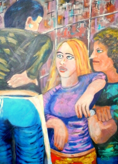 Painting titled "Gossips" by Svetlana Belenkin, Original Artwork, Acrylic Mounted on Wood Stretcher frame