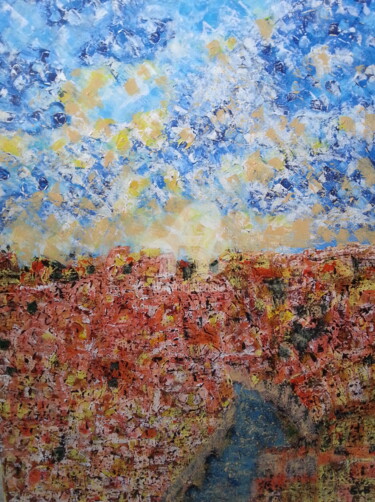 Картина под названием "Red roofs" - Svetlana Belenkin, Подлинное произведение искусства, Акрил Установлен на Деревянная рама…