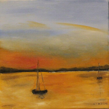 Painting titled "Au coucher du soleil" by Belas, Original Artwork, Oil