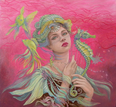Painting titled "Marmaid song" by Izabela Krzyszkowska Kiełek, Original Artwork, Oil