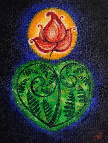 Painting titled "The fern flower" by Yulia Belasla, Original Artwork, Acrylic