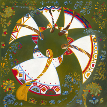Malerei mit dem Titel "Round dance in the…" von Yulia Belasla, Original-Kunstwerk, Öl
