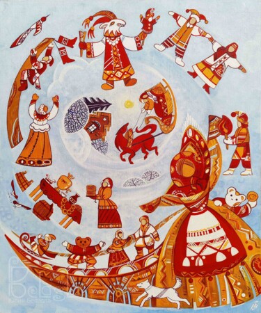 Schilderij getiteld "Shrovetide week" door Yulia Belasla, Origineel Kunstwerk, Olie