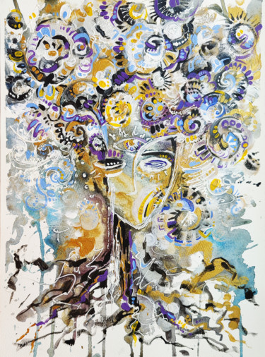 Malerei mit dem Titel "Family tree" von Yulia Belasla, Original-Kunstwerk, Aquarell