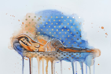 Schilderij getiteld "Sleeping - nude, er…" door Yulia Belasla, Origineel Kunstwerk, Aquarel