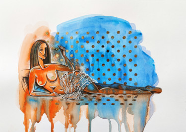 Pintura titulada "Olives - nude, erot…" por Yulia Belasla, Obra de arte original, Acuarela