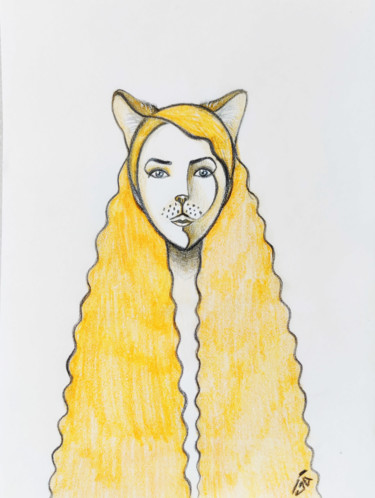 Disegno intitolato "Kitty girl" da Yulia Belasla, Opera d'arte originale, Matita