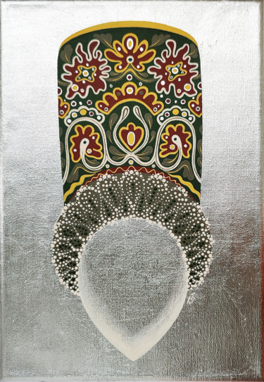 Malerei mit dem Titel "Green Kokoshnik, ac…" von Yulia Belasla, Original-Kunstwerk, Acryl