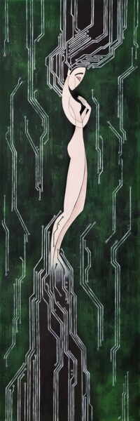 Media Captive, information technology, woman naked, contempo Картина под названием "Media Captive, info…" - Yulia Belasla, Подлинное произведение искусства, Акрил