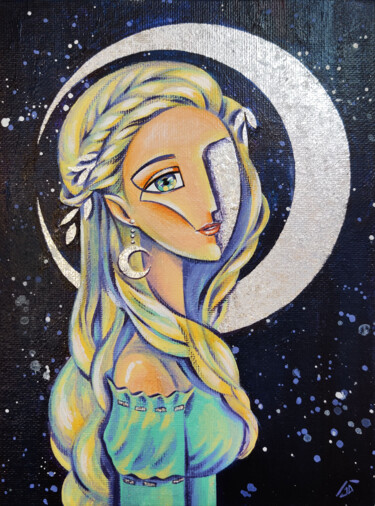 Painting titled "Princess of the Moon" by Yulia Belasla, Original Artwork, Acrylic