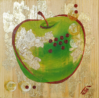 Painting titled "Green apple" by Yulia Belasla, Original Artwork, Oil