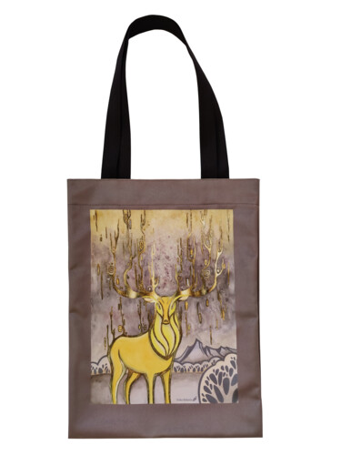 「Golden deer, SHOPPI…」というタイトルのテキスタイルアート Yulia Belaslaによって, オリジナルのアートワーク, デジタルプリント