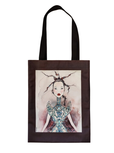 Textile Art titled "Brown SHOPPING BAG" by Yulia Belasla, Original Artwork, Digital Print