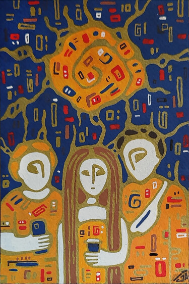 Картина под названием "Under the orange sun" - Yulia Belasla, Подлинное произведение искусства, Акрил
