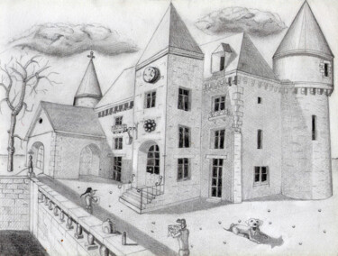 Drawing titled "Château de Nieul" by Belfeygor, Original Artwork, Pencil