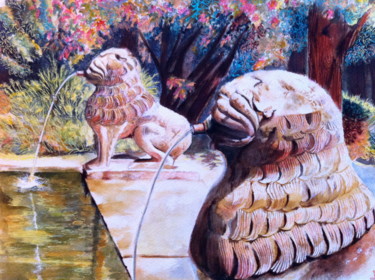 Painting titled "Fontaines de pierre…" by Beline Loeb, Original Artwork, Watercolor