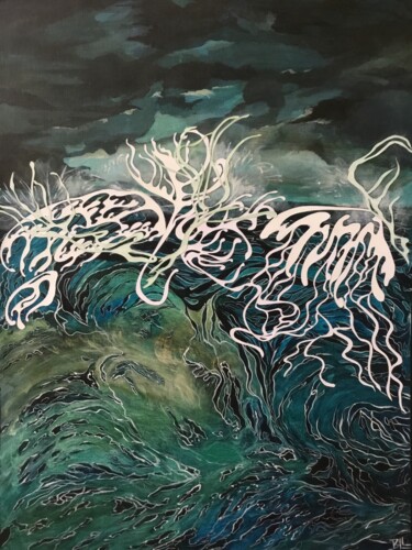 Painting titled "REVOLTE OCEANIQUE" by Beline Loeb, Original Artwork, Acrylic Mounted on Other rigid panel
