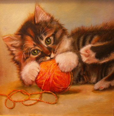 Картина под названием "котёнок" - Ольга Белкина, Подлинное произведение искусства, Масло