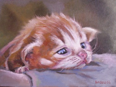 Painting titled "Little kitten" by Olga Belkina, Original Artwork, Oil