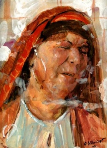 Peinture intitulée "femme qui pleure" par Abdelkader Belkhorissat, Œuvre d'art originale