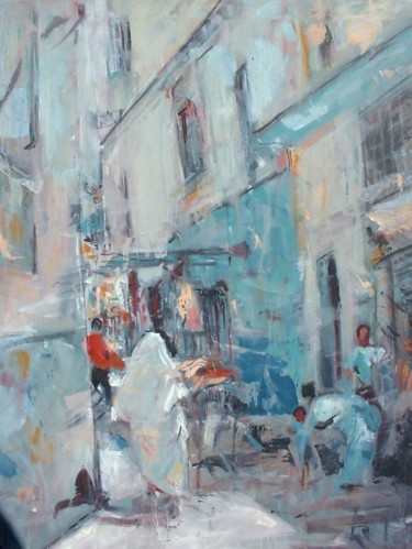 Peinture intitulée "Ruelle de Tlemcen" par Abdelkader Belkhorissat, Œuvre d'art originale