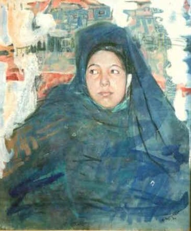 Peinture intitulée "femme bleue" par Abdelkader Belkhorissat, Œuvre d'art originale