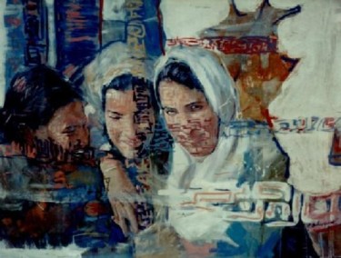 Painting titled "FEMMES EN LIESSE" by Abdelkader Belkhorissat, Original Artwork