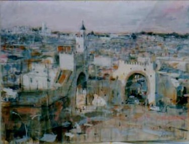 Painting titled "tunis Bab El Khadra" by Abdelkader Belkhorissat, Original Artwork