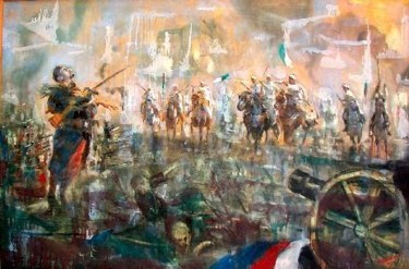 Peinture intitulée "la bataille" par Abdelkader Belkhorissat, Œuvre d'art originale