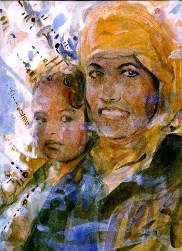 Peinture intitulée "femme et garçon du…" par Abdelkader Belkhorissat, Œuvre d'art originale