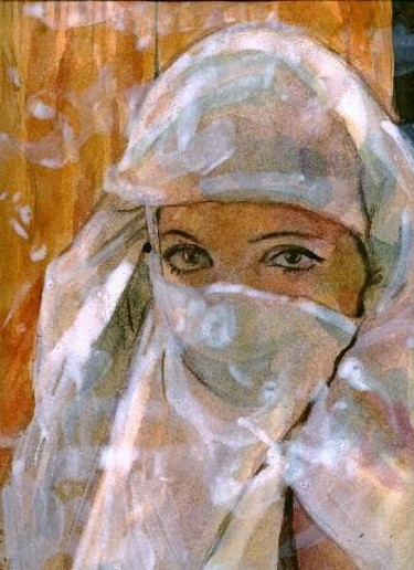 Peinture intitulée "femme au voile" par Abdelkader Belkhorissat, Œuvre d'art originale