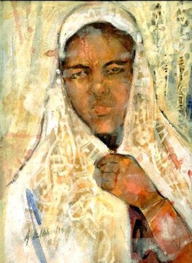 Painting titled "femme voilé" by Abdelkader Belkhorissat, Original Artwork