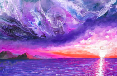 Картина под названием "Space and Sunset" - Ok Belkina, Подлинное произведение искусства, Акрил