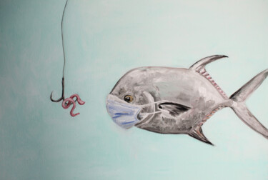 Картина под названием "Fish don't bite" - Ok Belkina, Подлинное произведение искусства, Акрил