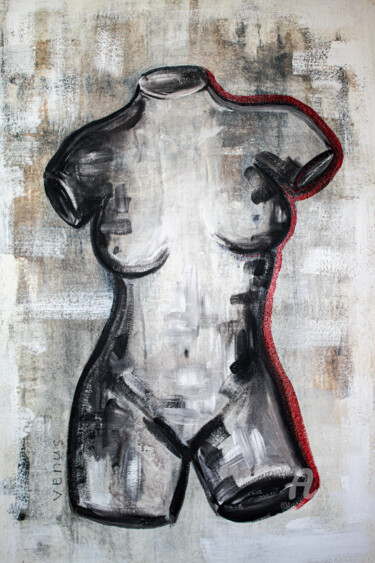 Картина под названием "VENUS WITH RED LINE" - Ok Belkina, Подлинное произведение искусства, Акрил