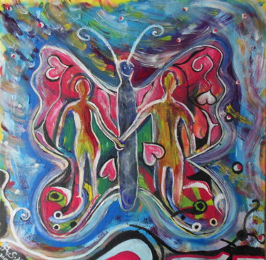 Malerei mit dem Titel "Le papillon de l'am…" von Andrea Schimböck-Marock, Original-Kunstwerk, Acryl