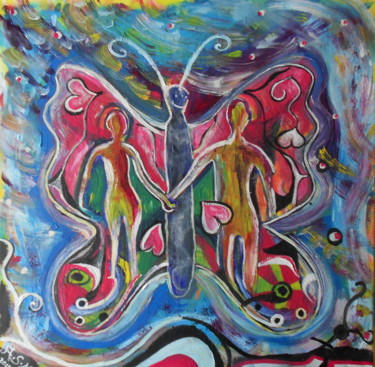 Painting titled "Le papillon de l'am…" by Andrea Schimböck-Marock, Original Artwork, Acrylic