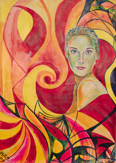 绘画 标题为“Die Frau in Rot” 由Andrea Schimböck-Marock, 原创艺术品, 丙烯